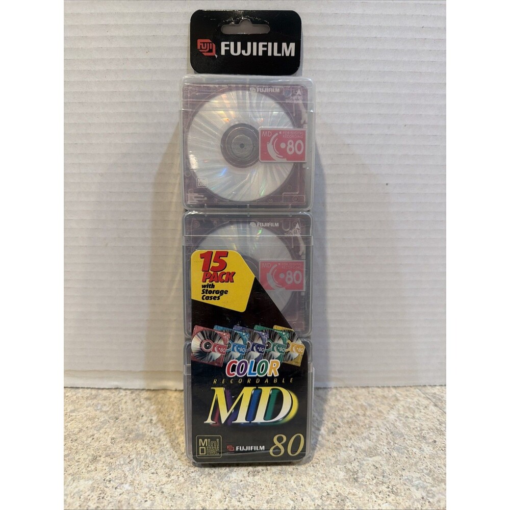Fuji 15 pack Color 80 min Blank MiniDiscs Factory sealed with storage cases